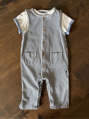 Blue & White Striped Short-Sleeve Romper